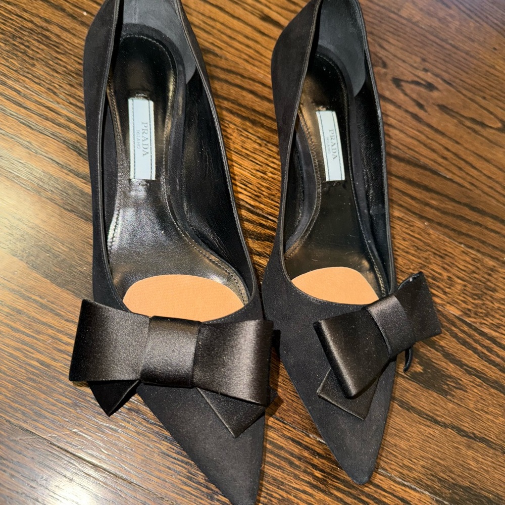 Prada Black Satin Bow Heels